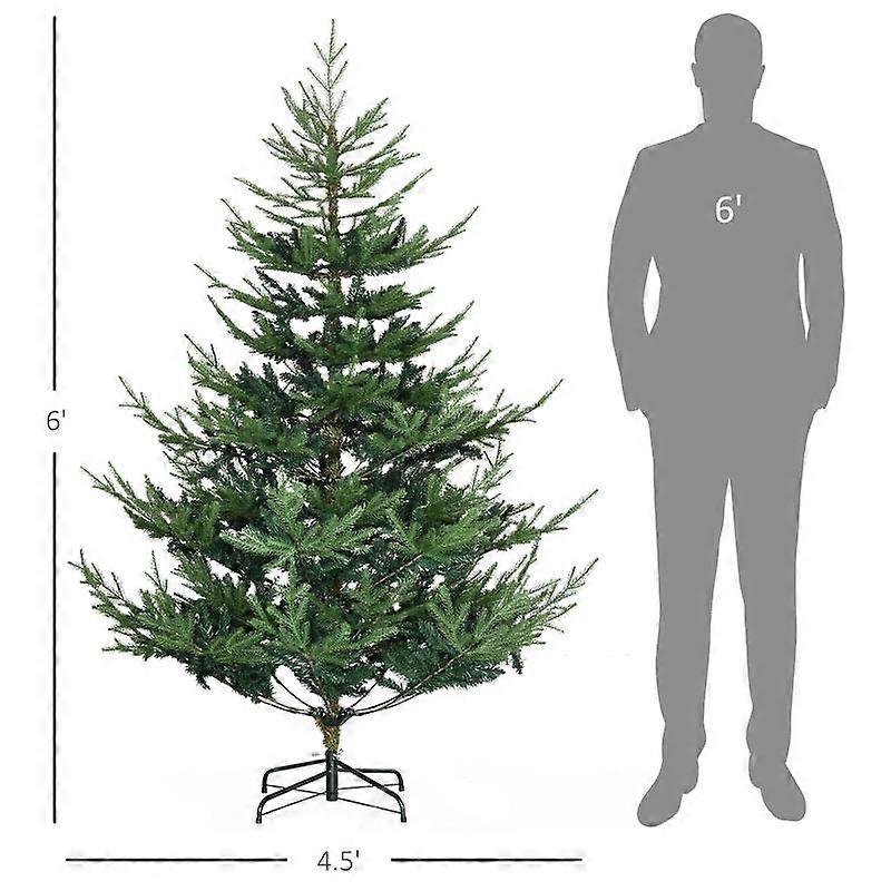 HOMCOM 6ft-9ft Artificial Christmas Tree, Pine Hinged Xmas Tree with Realistic Branches, Steel Base, Auto Open, Green