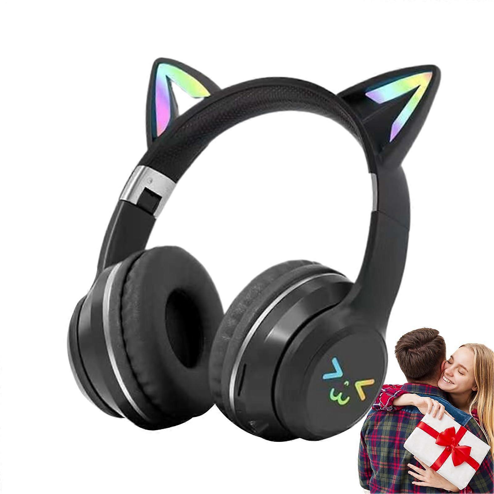 Cat Ear Wireless Headset Bluetooth ENC RGB Lighting Black For Smartphone