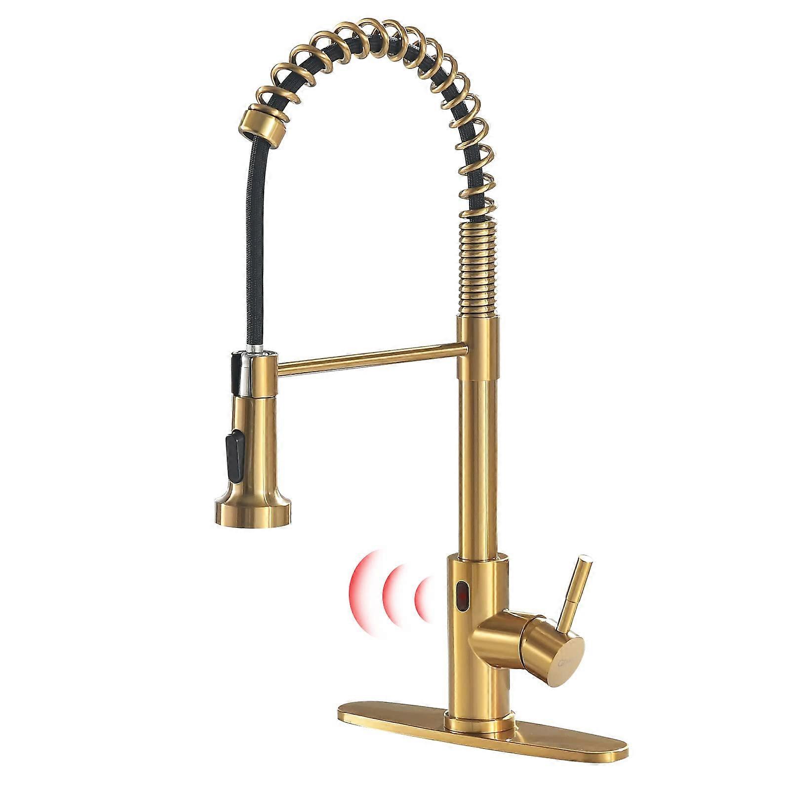 Touchless Kitchen Faucet with Pull Down Sprayer, Motion Sensor, Brushed Brass, Dual Spray Modes