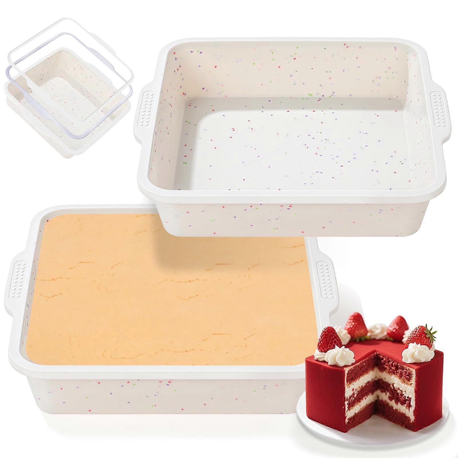 8 Inch Silicone Square Cake Pan Set of 2, Nonstick BPA  Mold with Metal Reinforced Edge