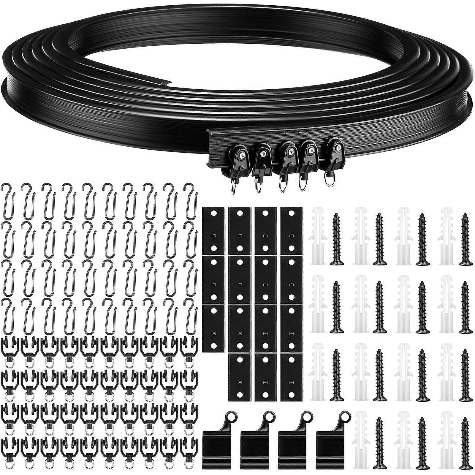 Flexible Ceiling Curtain Track Kit, 5m Black Bendable Rail for Room Divider with Smooth Gliding