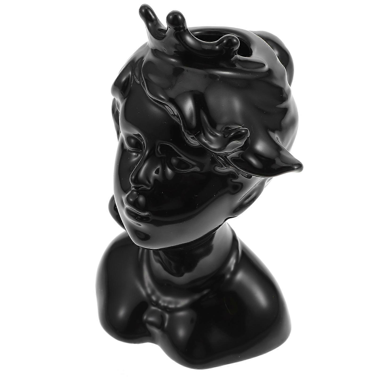 Creative Black Ceramic Flower Vase Human Face Shape for Decoration