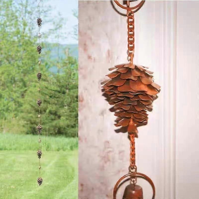 Rain Chain for Downspout with Adapter, Durable Iron Flower Cups, Decorative Pinecone Design
