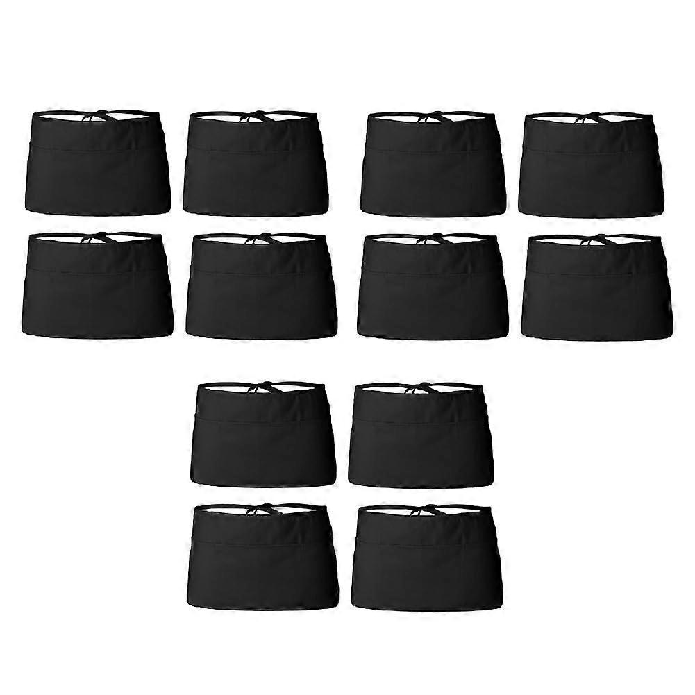 12 Pack Black Server Waist Apron with Multiple Deep Pockets for Restaurant Waitress