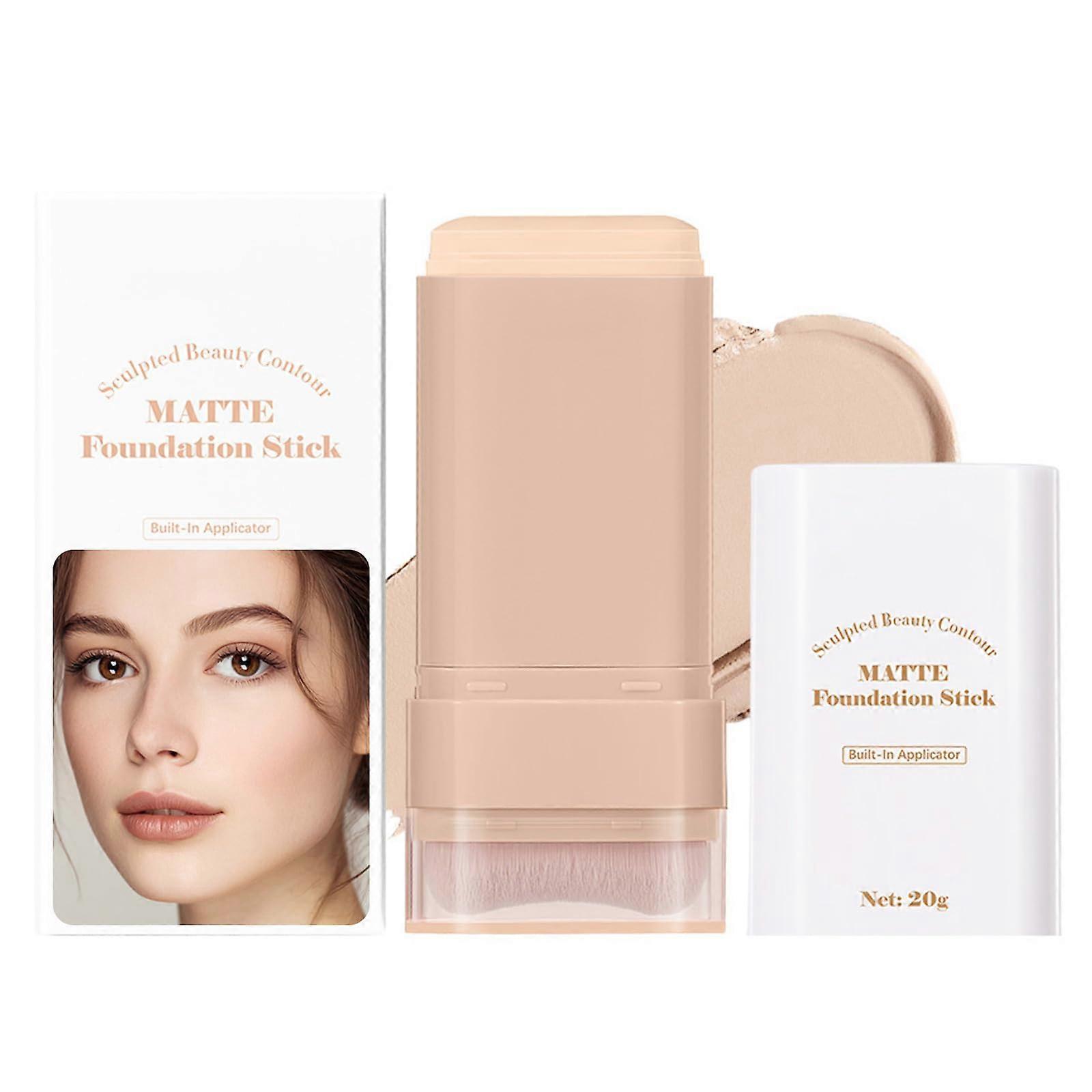 Foundation Stick with Builtin Blending Brush, Full Coverage Cream Makeup, LongLasting Matte Finish