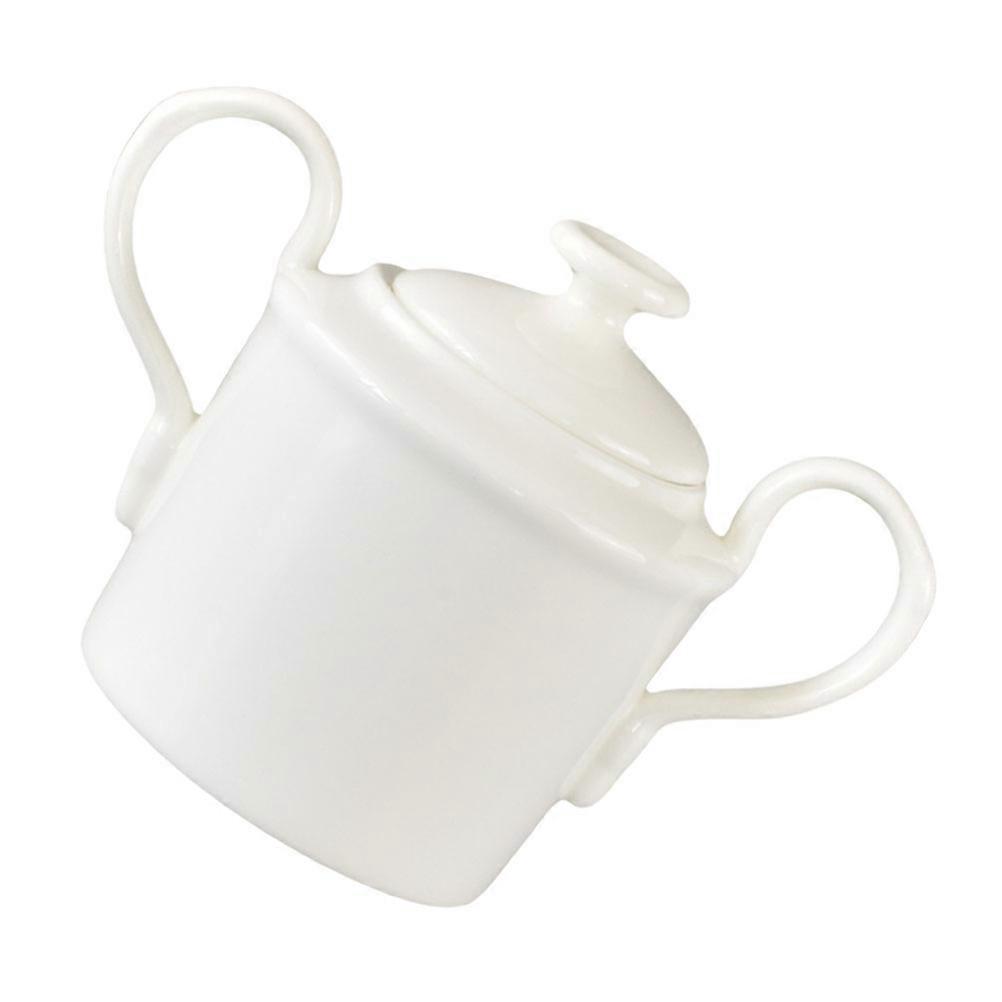 White Ceramic Cube Sugar Jar with Lid for Storage Use 1Pcs Double-Ears Jar