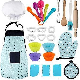26Pcs Kitchen Set Baking Set for Kids Chef Cooking Playset with Cooking Utensils, Apron & Chef Hat Kitchens Toys 25-26