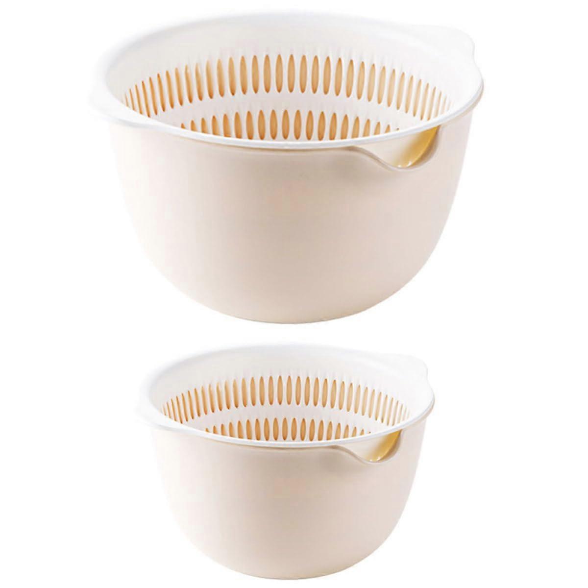 Colander Set with Dual Layer Design, Plastic Kitchen Strainer for Vegetables and Fruits, 2pcs