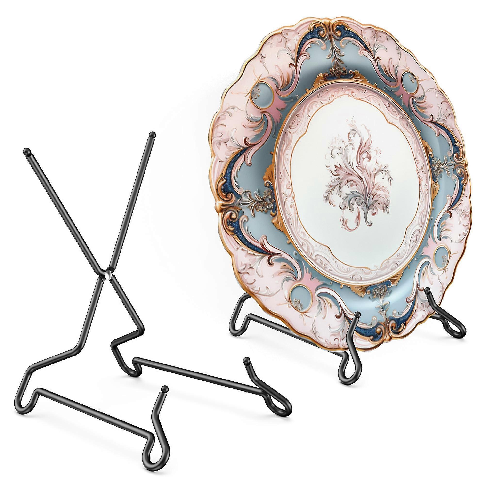 Plate Display Stand 2 Pack, Metal Easel for 612 Inch Plates, Frames and Books, Foldable XFrame