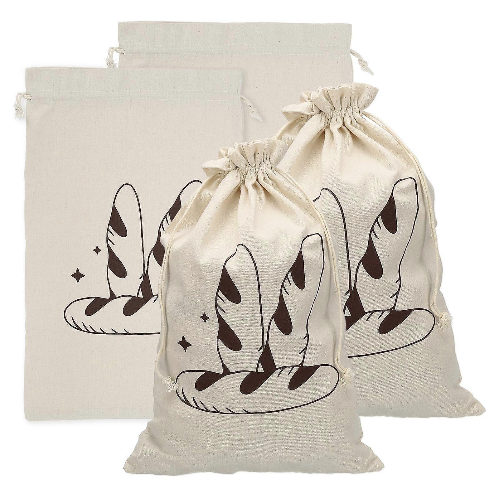 4 Pack Reusable Linen Bread Bags 17.9x13.9 Large Eco Friendly Storage with Drawstring Closure