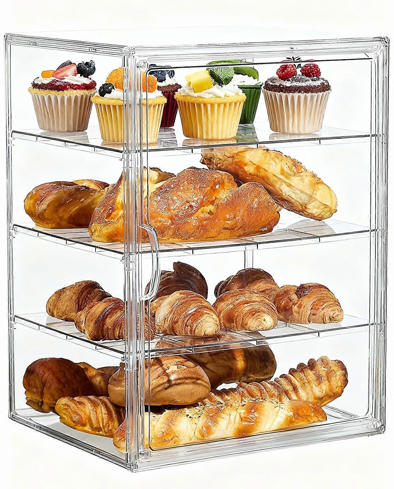 Large Clear Acrylic Bread Box with Magnetic Lock, 4Tier Adjustable Display Case for Kitchen and Bakery