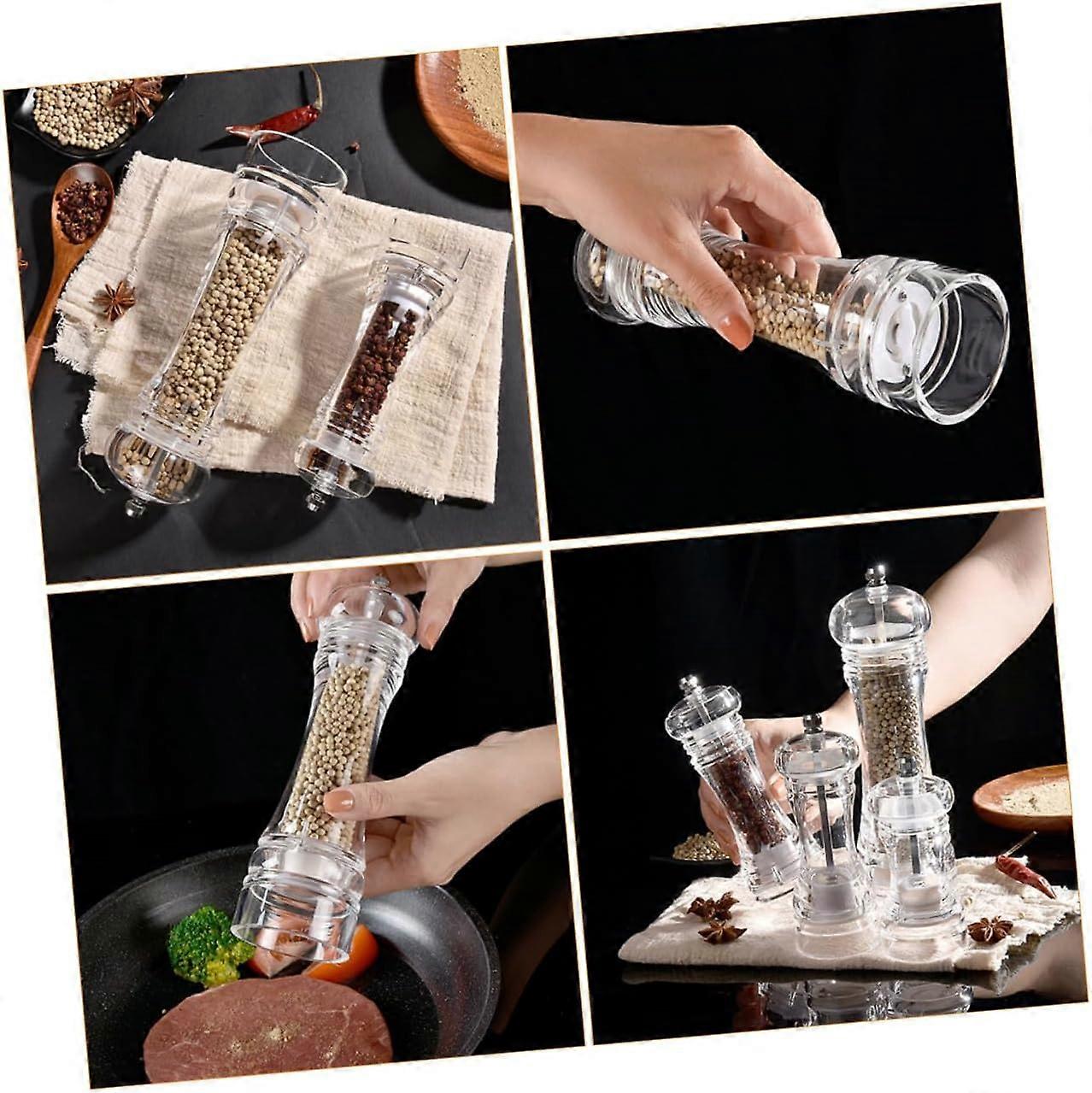 Manual Pepper Grinder and Salt Mill with Adjustable Coarseness, Refillable Acrylic Spice Bottle