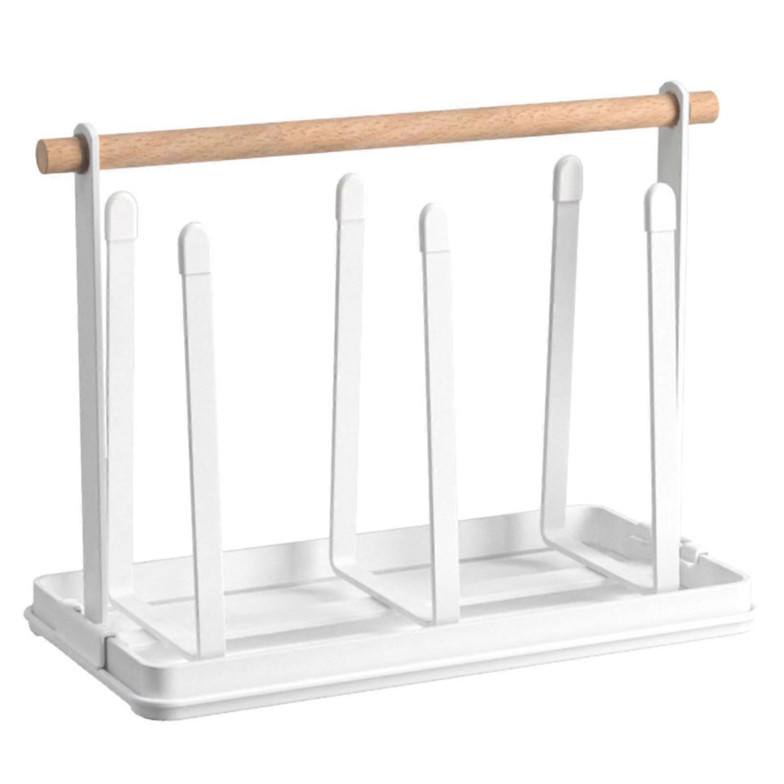 Cup Drying Rack with Detachable Drip Tray, Rustproof Bottle Holder with Wooden Handle for Kitchen