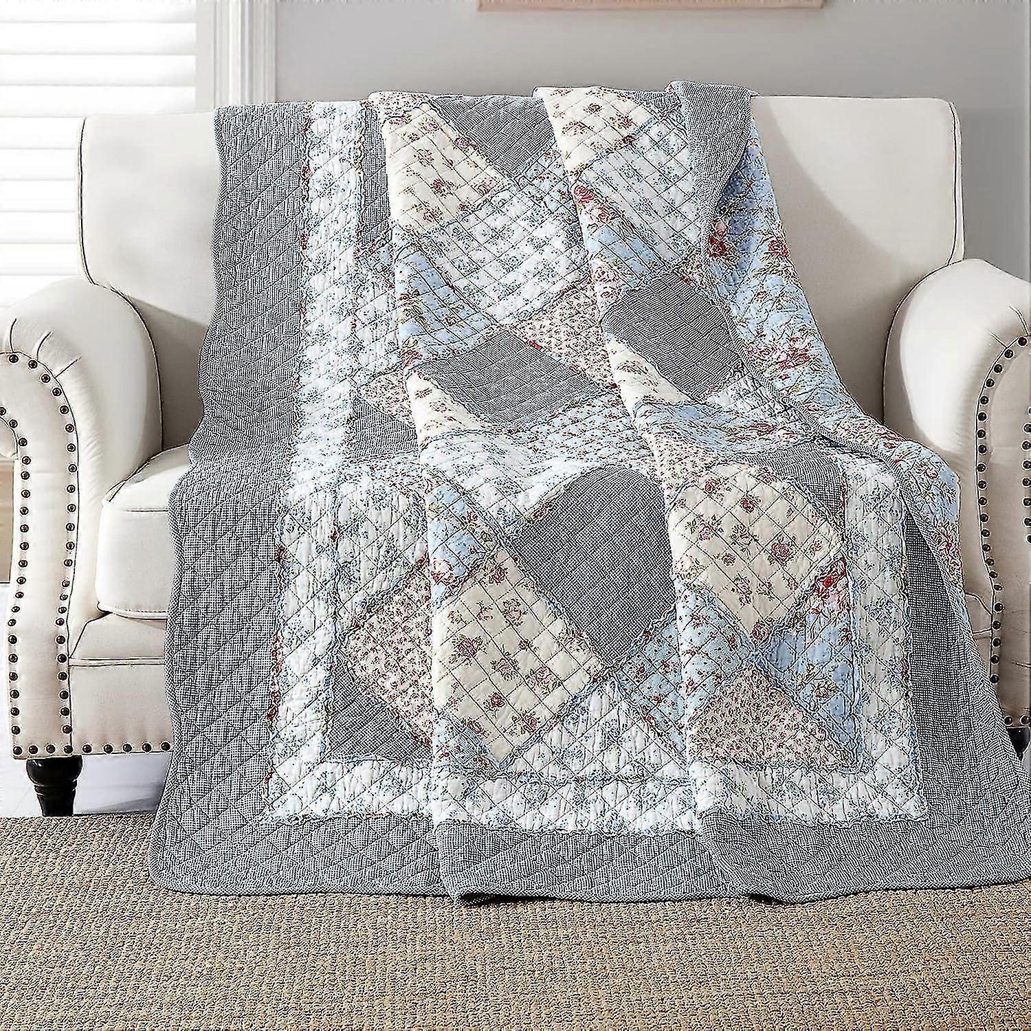 Blue Bedspread 150x200cm, Soft And Comfortable 100% Cotton Single Bedspread, Blue Patterned Patchwork Bedspread, Real Patchwork Bedspread, Suitable Fo