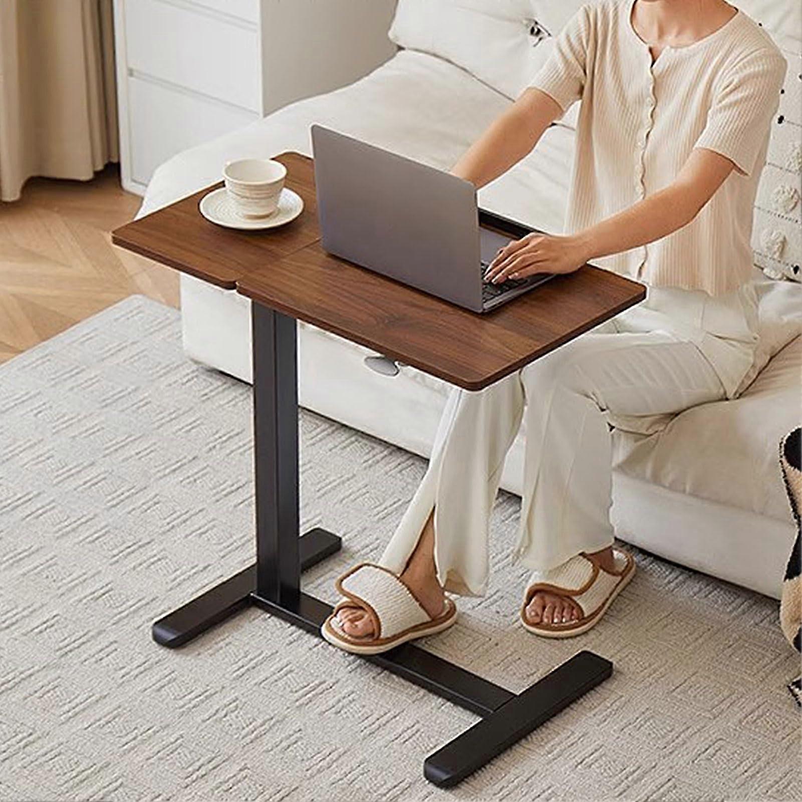 Height Adjustable Overbed Table with Wheels, Pneumatic Sit Stand Laptop Desk, Tilting C Shape Design