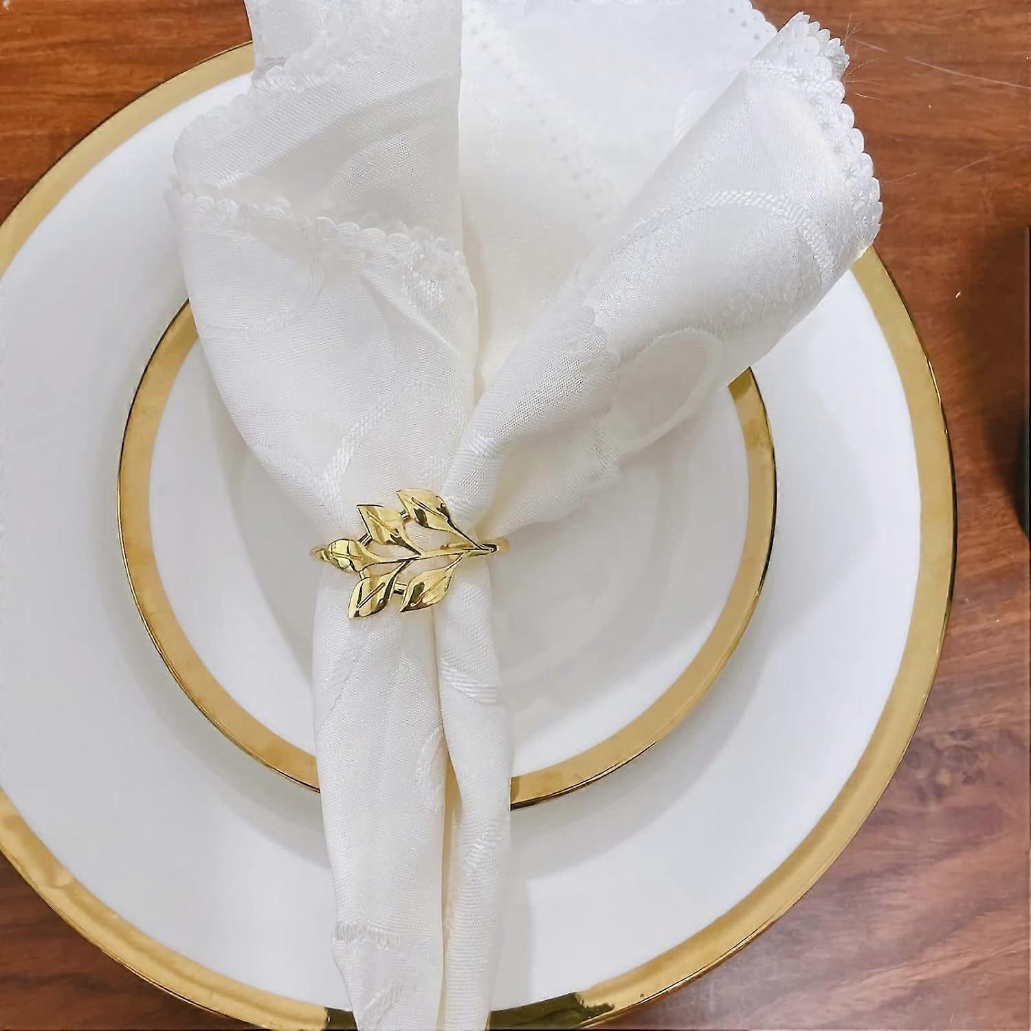 Golden leaf napkin ring, willow leaf napkin clip, metal ring, hotel table setting