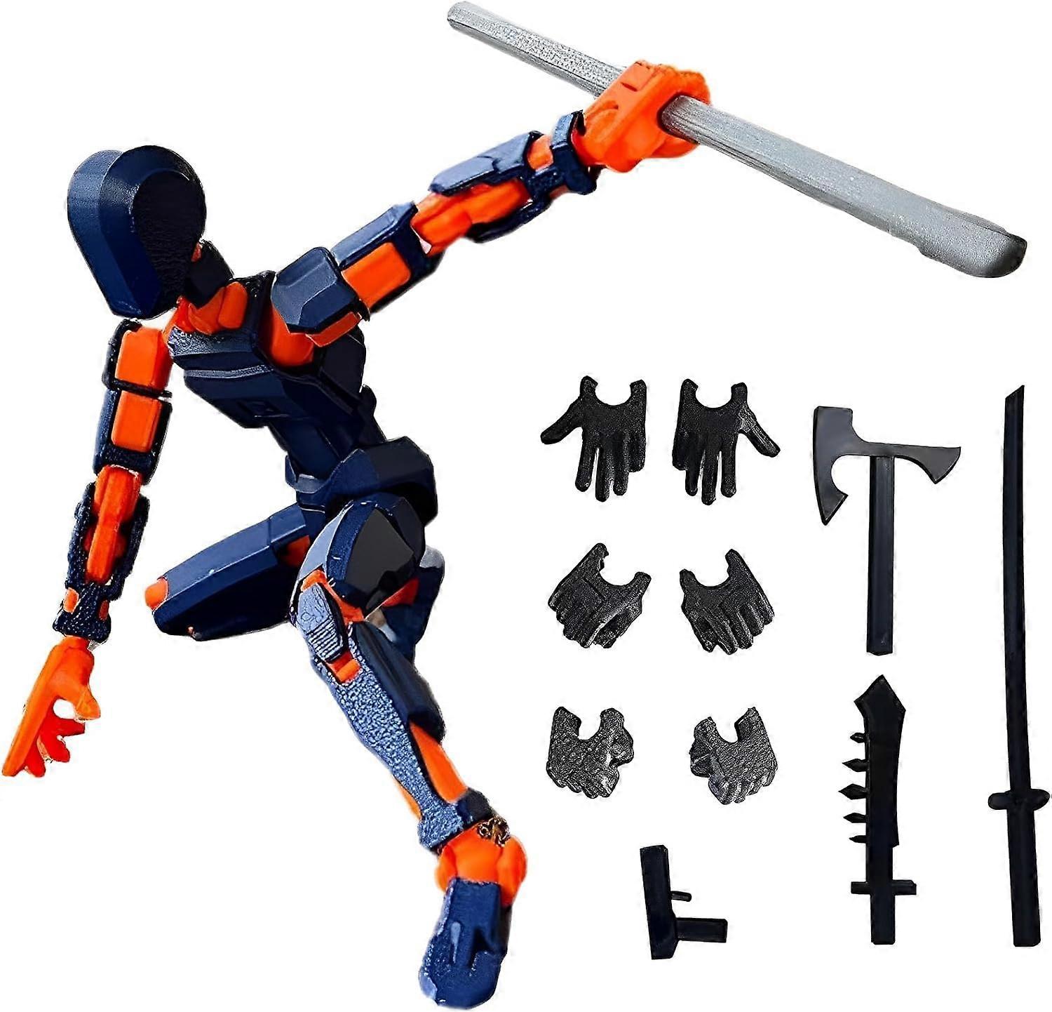 3D Printed Poseable Action Figure Orange Blue with MultiJointed Articulation for Collectors