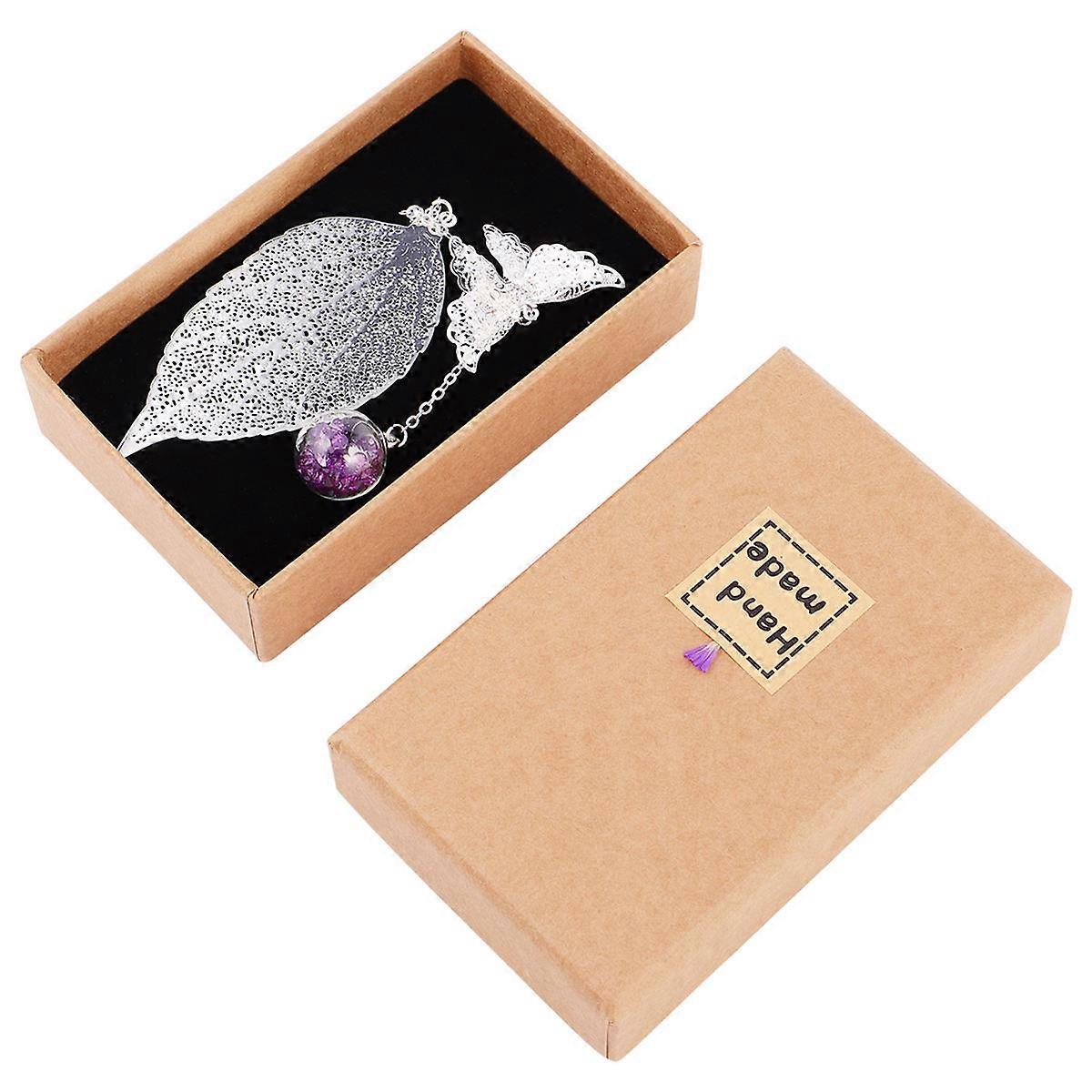 Copper Dry Flower Bookmark Boxed Leaf Shaped Bookmark for Note Marking