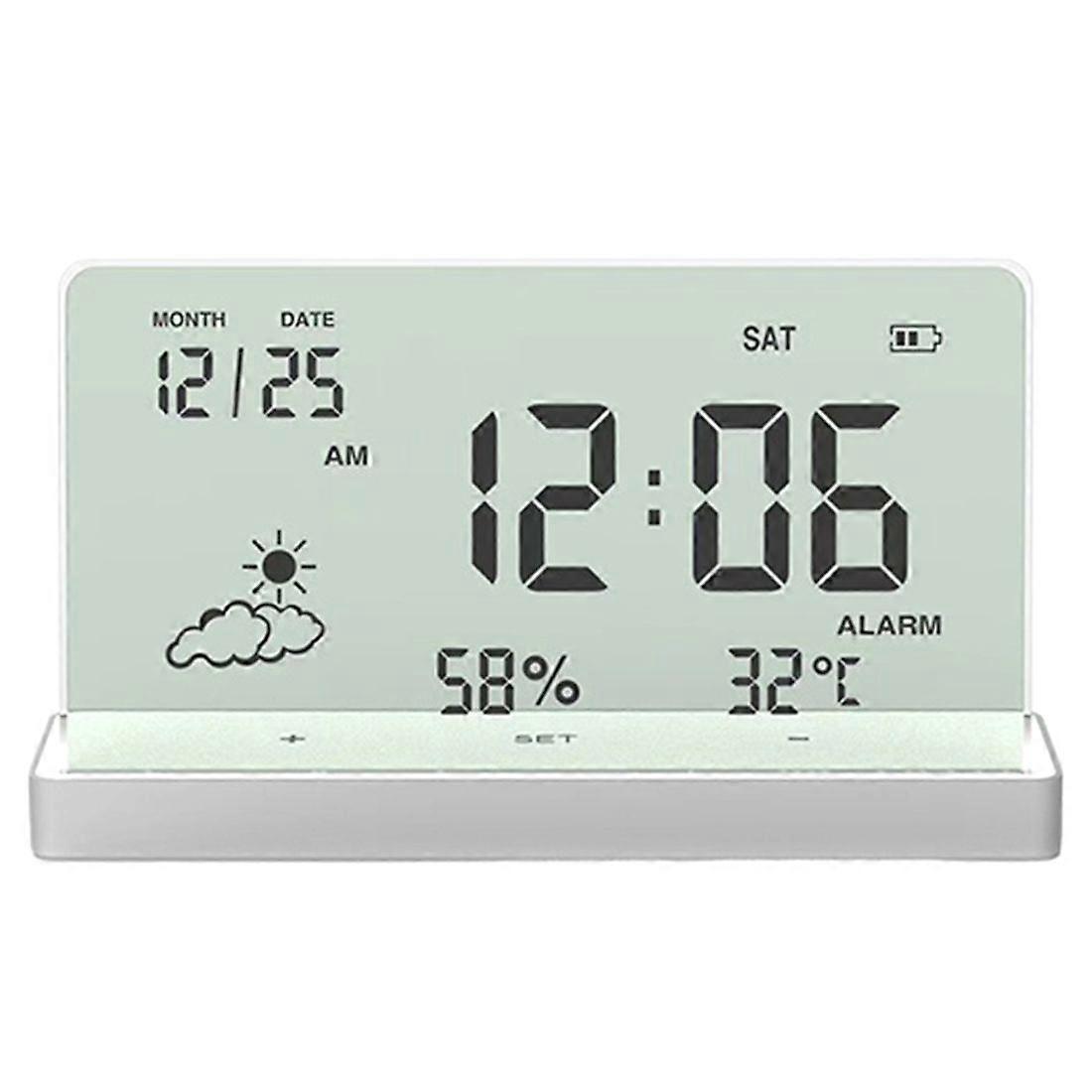 Clear Digital Clock with Base Transparent Large Screen Temp/Humidity/Date Display Electronic Clock Desktop Clocks B