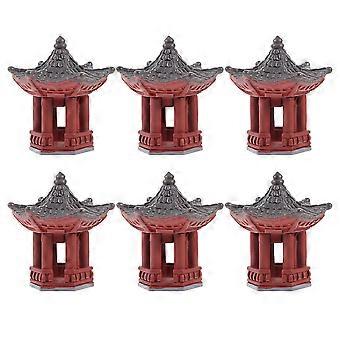 6Pcs Mini Pavilion Statue Miniature Pavilion Figurine  Japanese Pagoda Mini Statues Zen Statues Garden Ornament