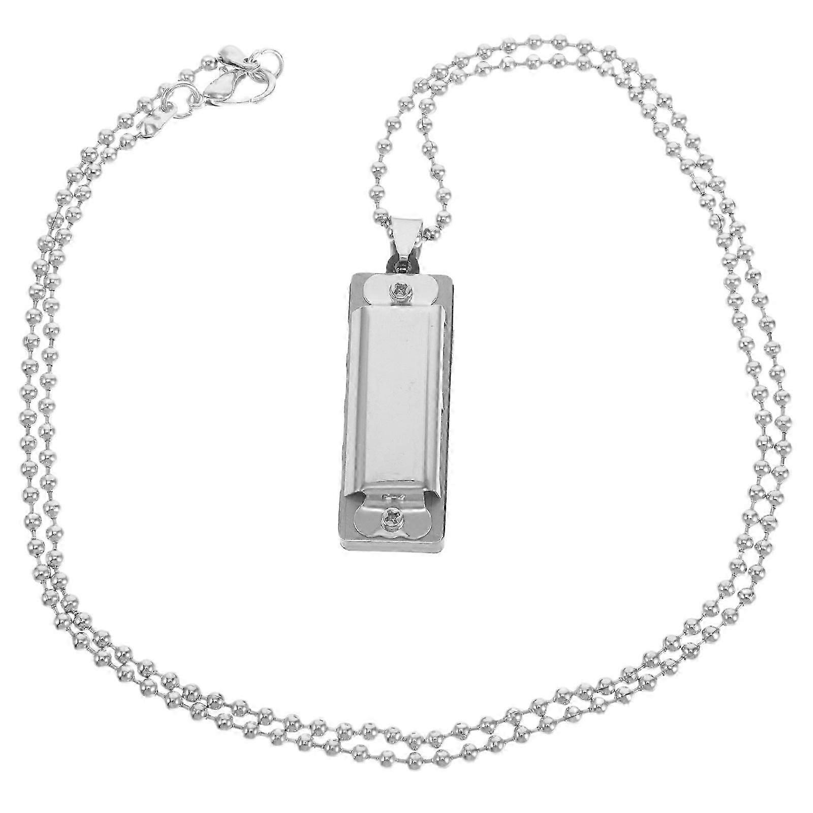 Miniature Harmonica Necklace Pendant with Sound Producing Function Silver