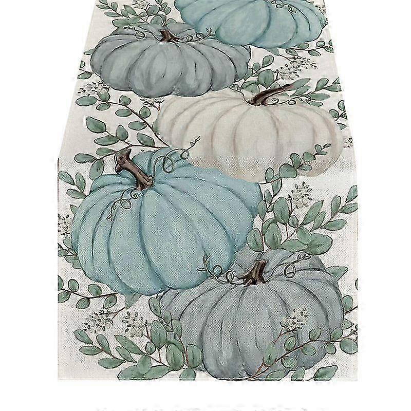 Fall Eucalyptus Leaves Pumpkins Table Runner, Table Decoration A