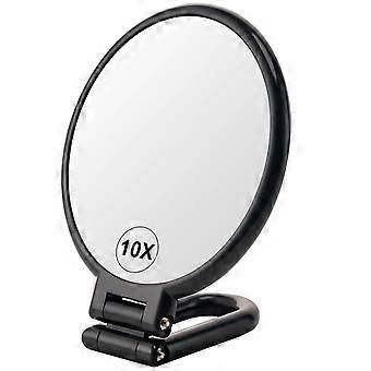 1X/10X Magnifying Handheld Mirror Double Sided, Foldable Travel Makeup Mirror, Adjustable Rotation Pedestal Hand/Hanging/Desk Vanity Mirror