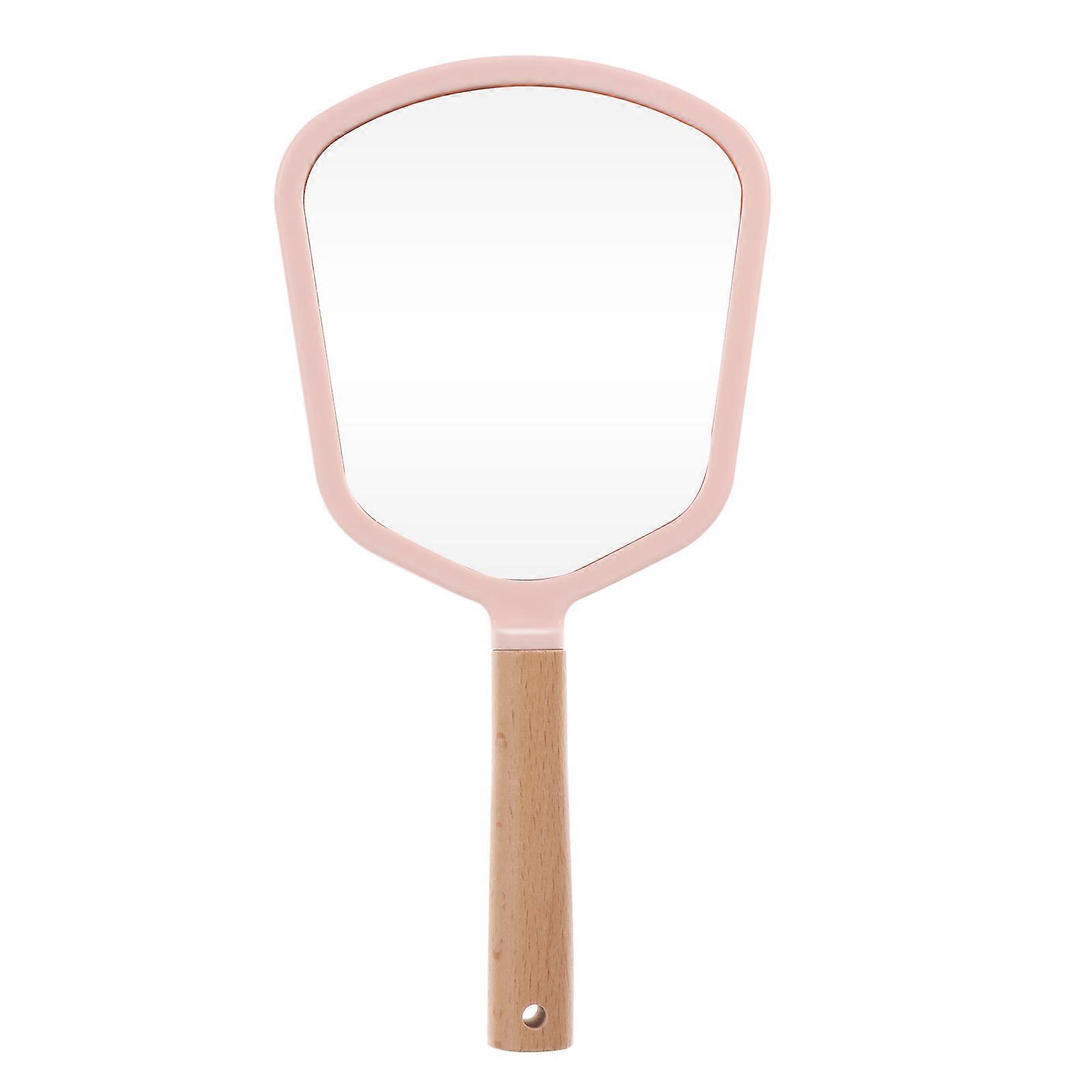 1 Pc Portable Handheld Makeup Mirror Solid Wood Elliptical Makeup Mirror
