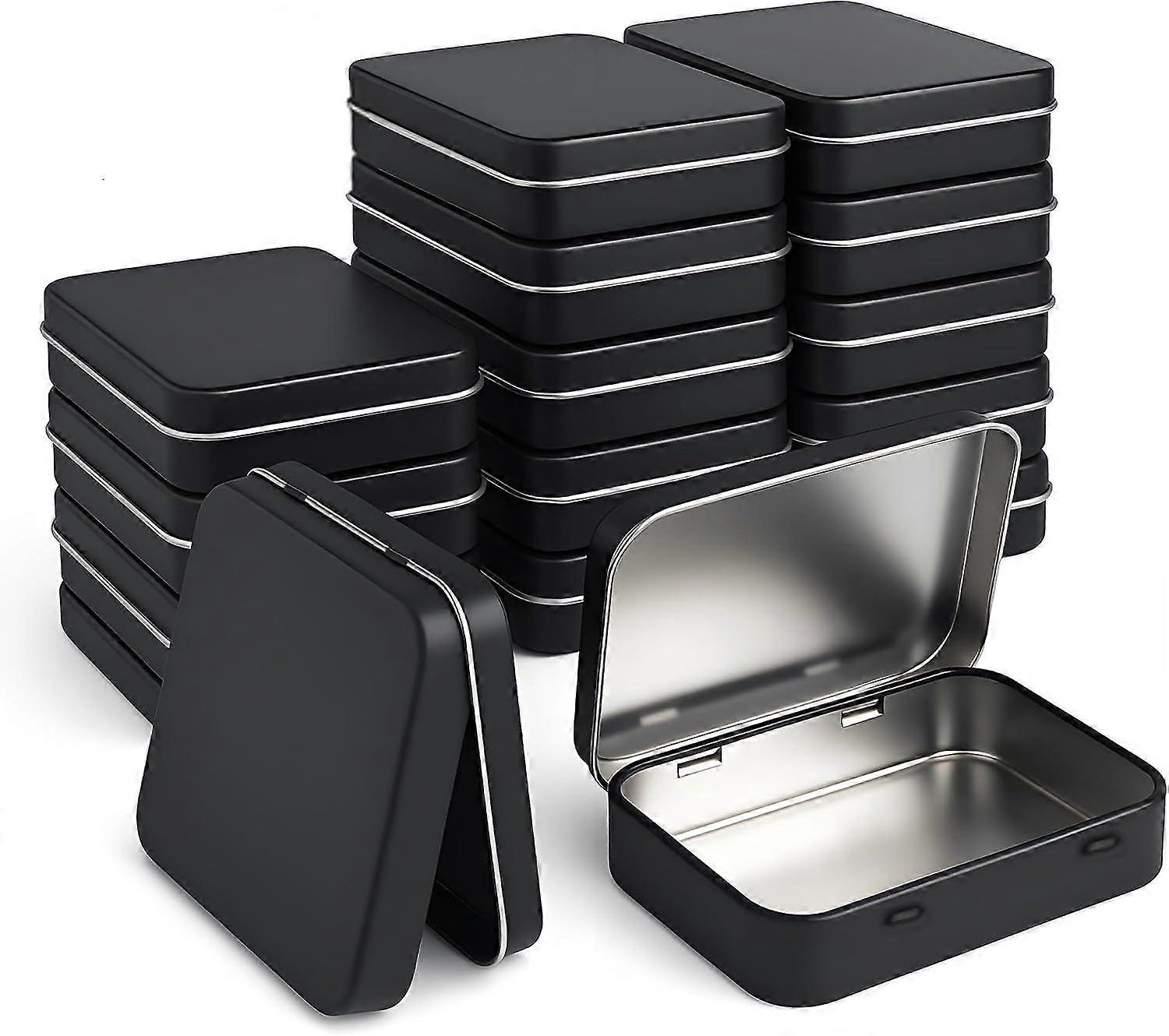 Rectangular Hinged Metal Box, Small Tin Box for Storing Screws, Beads, Mini Box (Black)