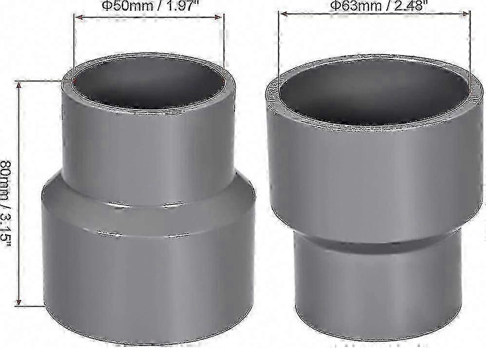 63mm x 50mm PVC Reducer Coupling Fitting DWV Gray 2pcs