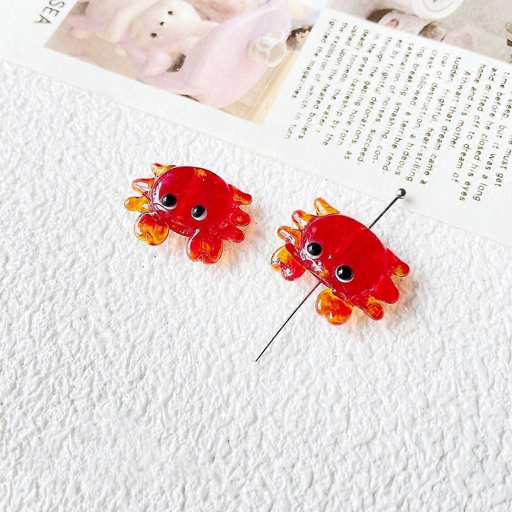 2pcs Red Handmade Lampwork Beads Crab 22x16mm
