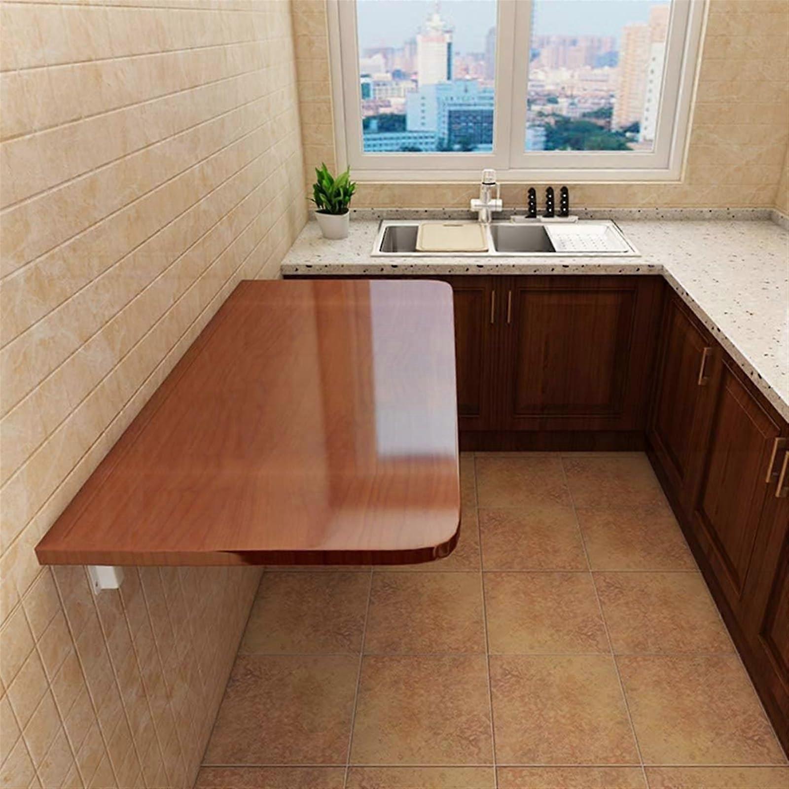 Wall Mounted Folding Table with Sturdy Triangular Support, Space Saving Fold Down Wall Desk Brown 50x30cm