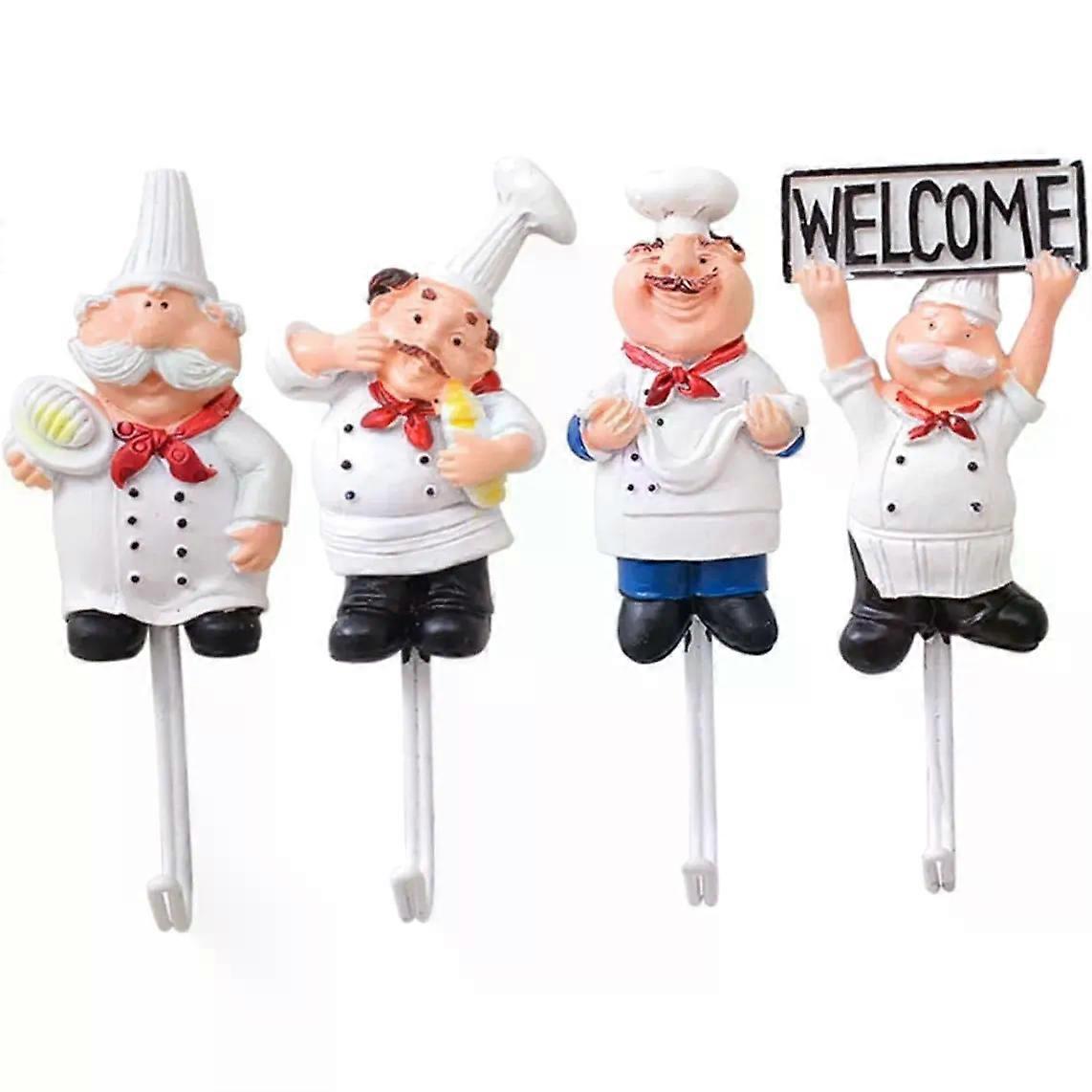 4pcs Chef Shape Wall Hooks for Kitchen Bedroom Storage