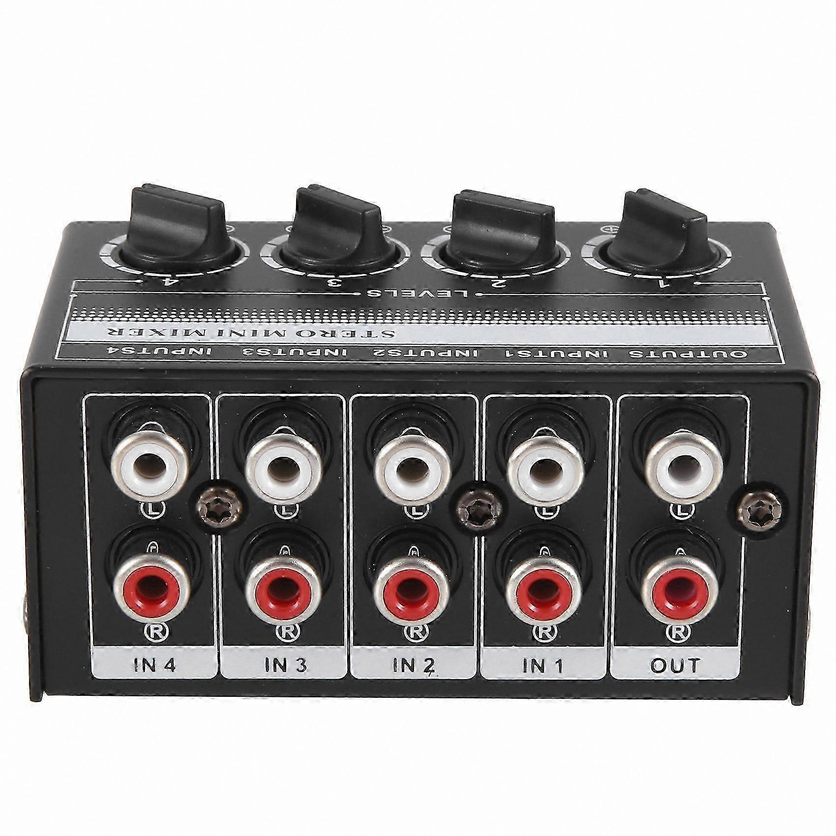 Compact 4-Channel Stereo Audio Mixer with Input and Output Support