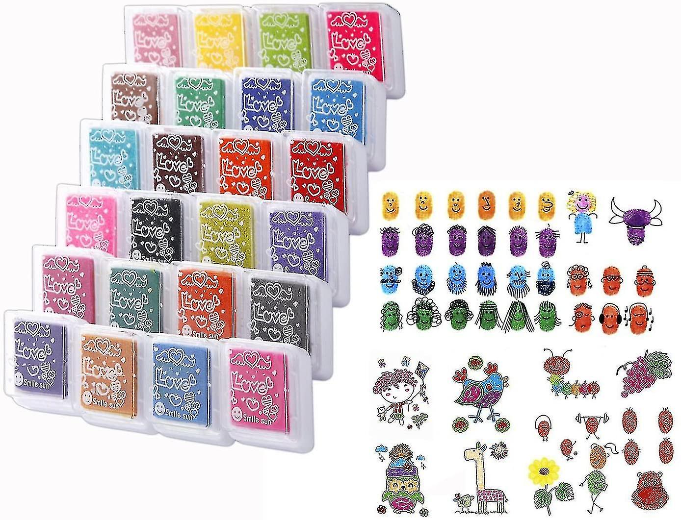 Ink Pads, 24 Colors Fingerprinting Ink Pads Imprint Ink, Craft Stamps And Card