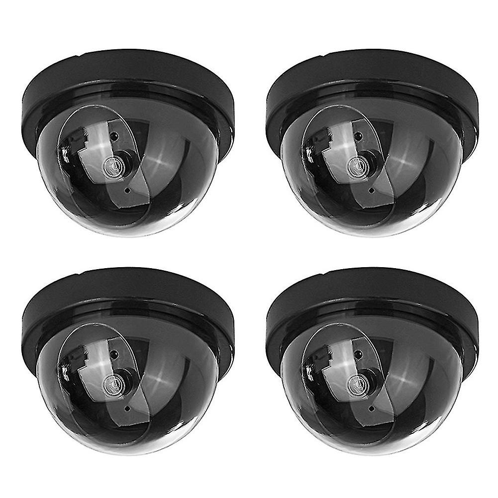 4 Pcs Dummy Security CCTV Dome Camera with Flashing Red LED Light Sticker Decals