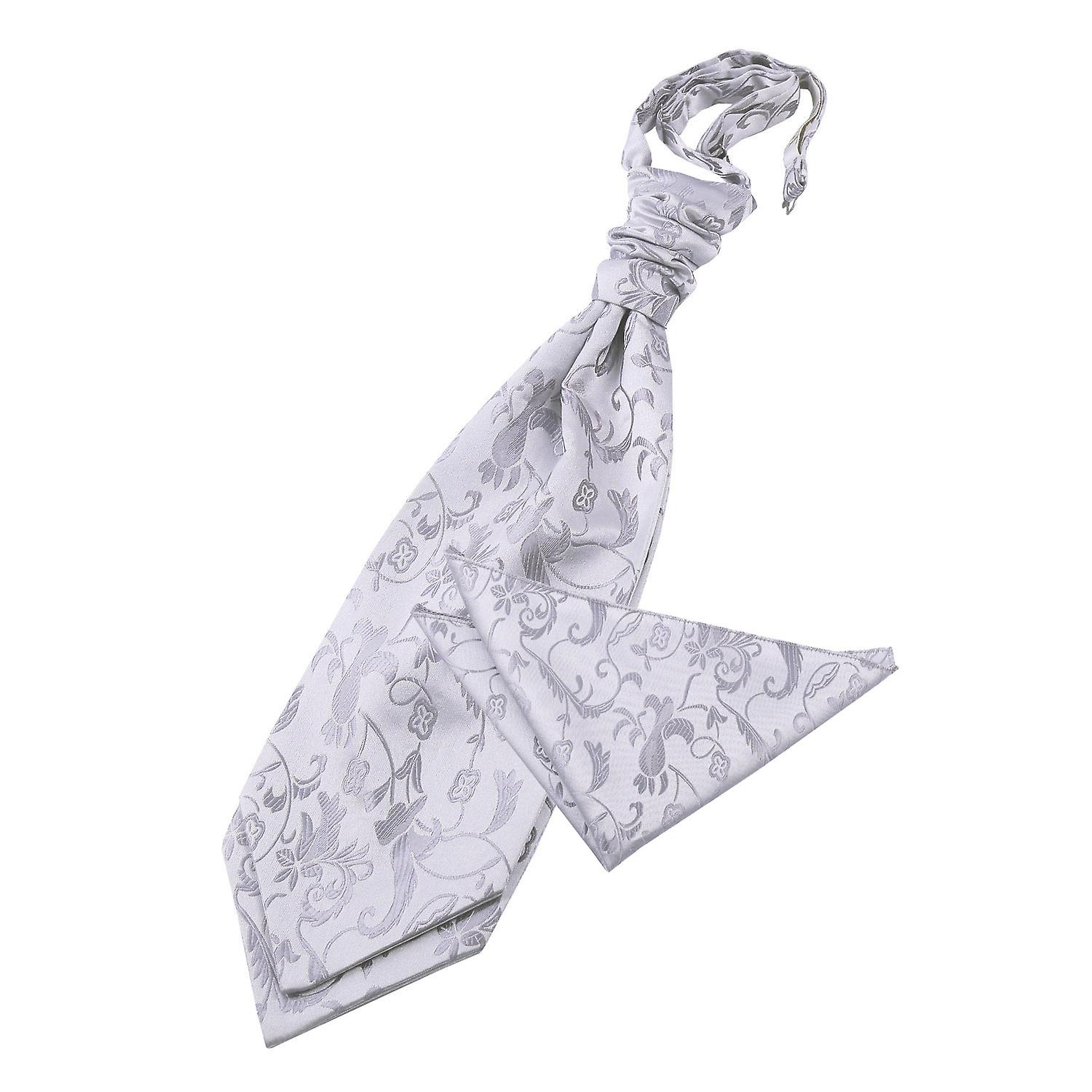 Silver Floral Wedding Cravat and Pocket Square Set