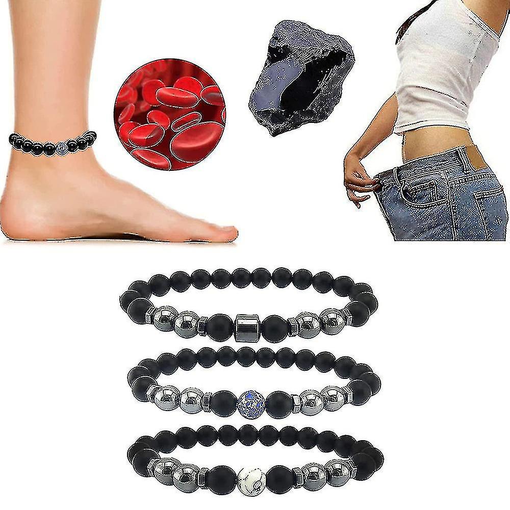 Adjustable Anti Swelling Obsidian Bracelet Anklet Anti-varicose Swelling Anklet-size,color3pcsa
