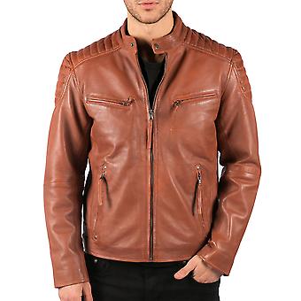 Old Brown Leather Bikers Jacket DEGNER Men's Real Leather