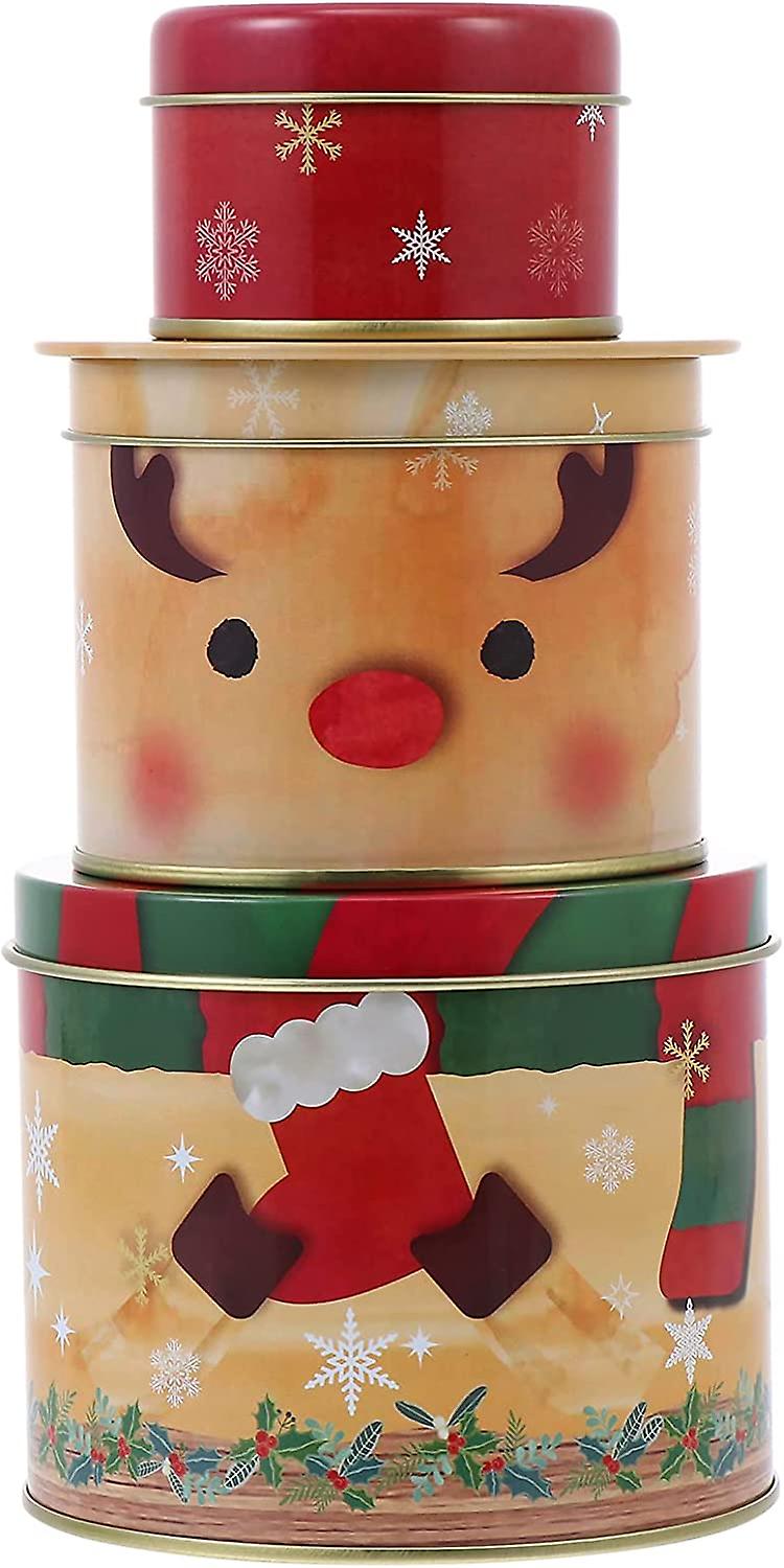 Christmas Candy Tin Box 3 Layer Decorative Round Candy Cookie Gift Box Metal Container(nutcracker)
