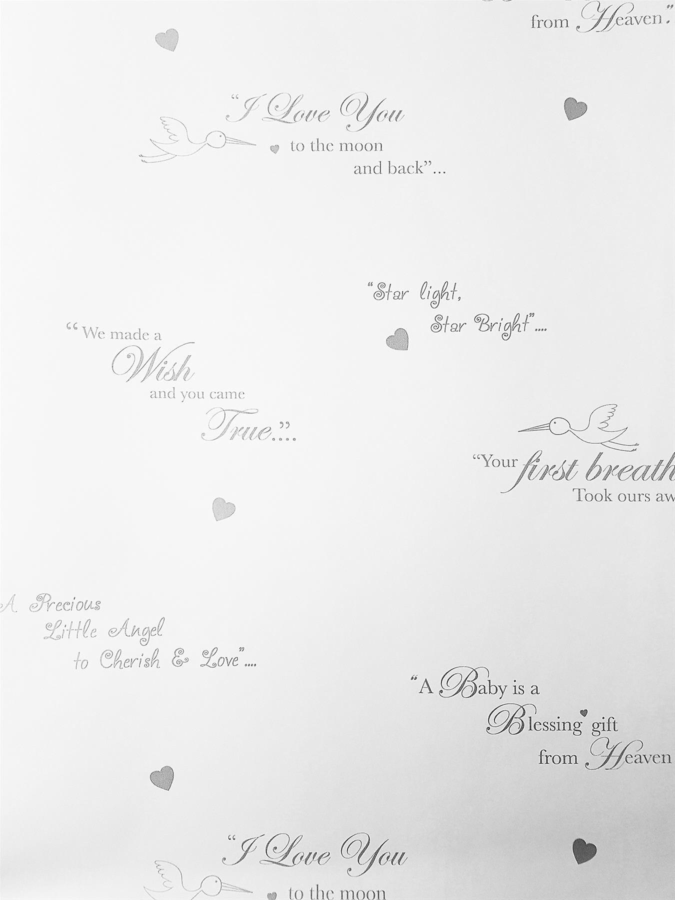 Plain White Typography Metallic Silver Wallpaper Quotes Children's Room Nursery