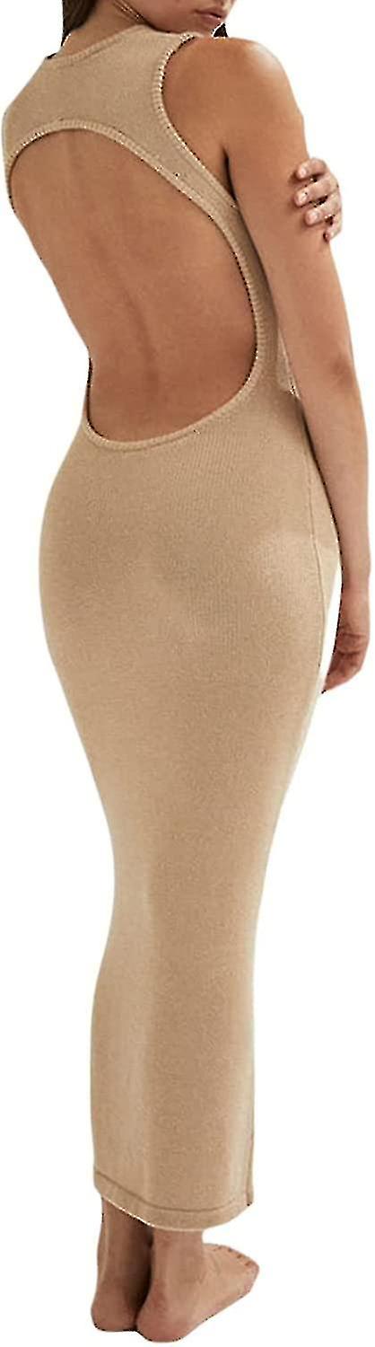 Femmes Découpage Dos Maxi Sans manches Split Cocktail Es Bodycon Spaghetti S-2xl