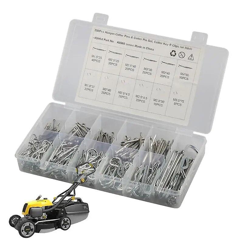 Steel Cotter Hitch Pin Assortment Kit Zinc Plated R Shaped Clips 12 Sizes Hardware Pins Towing Hitch Clips For Lawn Mowers