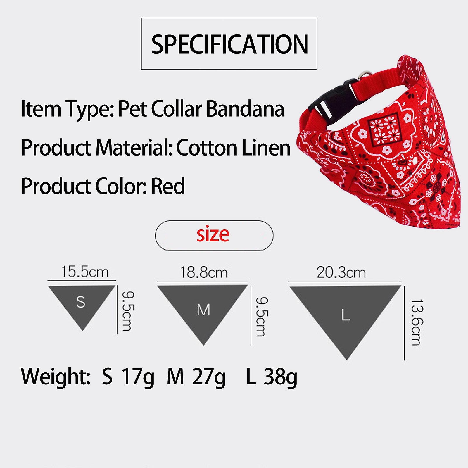 Pet Collar Bandana Adjustable Breathable Skin Friendly Triangular Print Dog Collar with Scarf for Cat Rabbit Red L 2.0cm/0.8in 