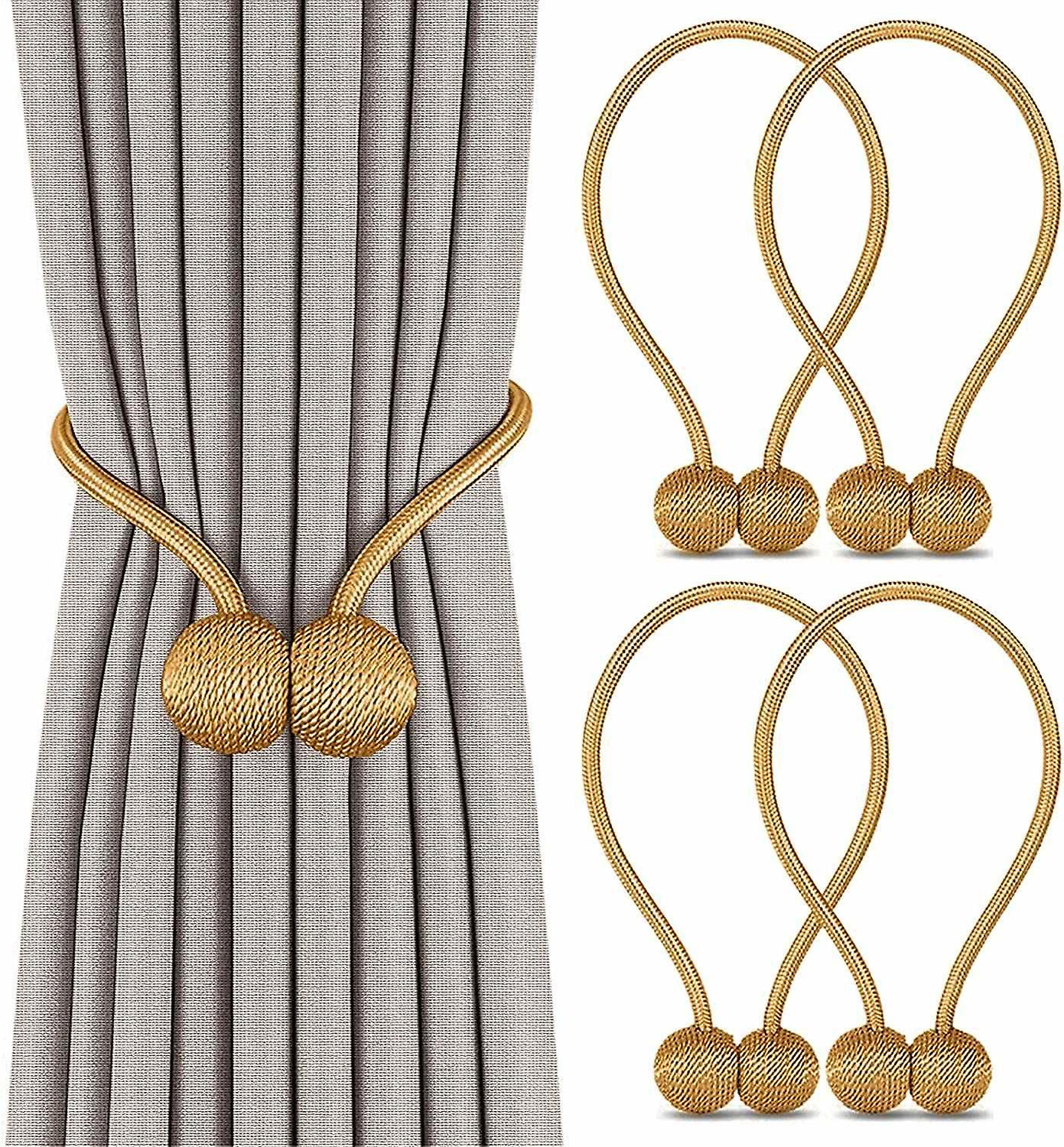 Set of 4 Curtain Tiebacks, Magnetic Curtain Tiebacks Magnetic Braiding Curtain Tiebacks Buckle for H