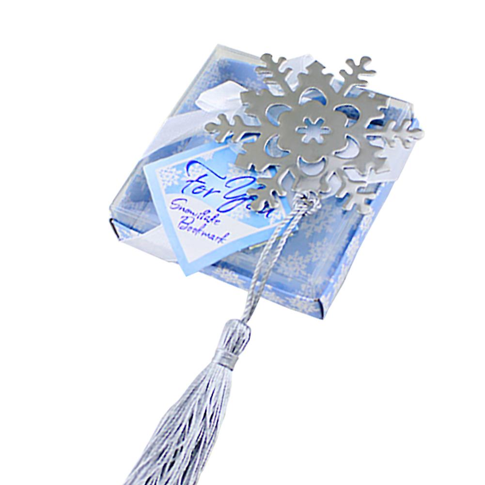 Creative Alloy Snowflake Shape Bookmark with Ribbon Box Gift Wedding Decor