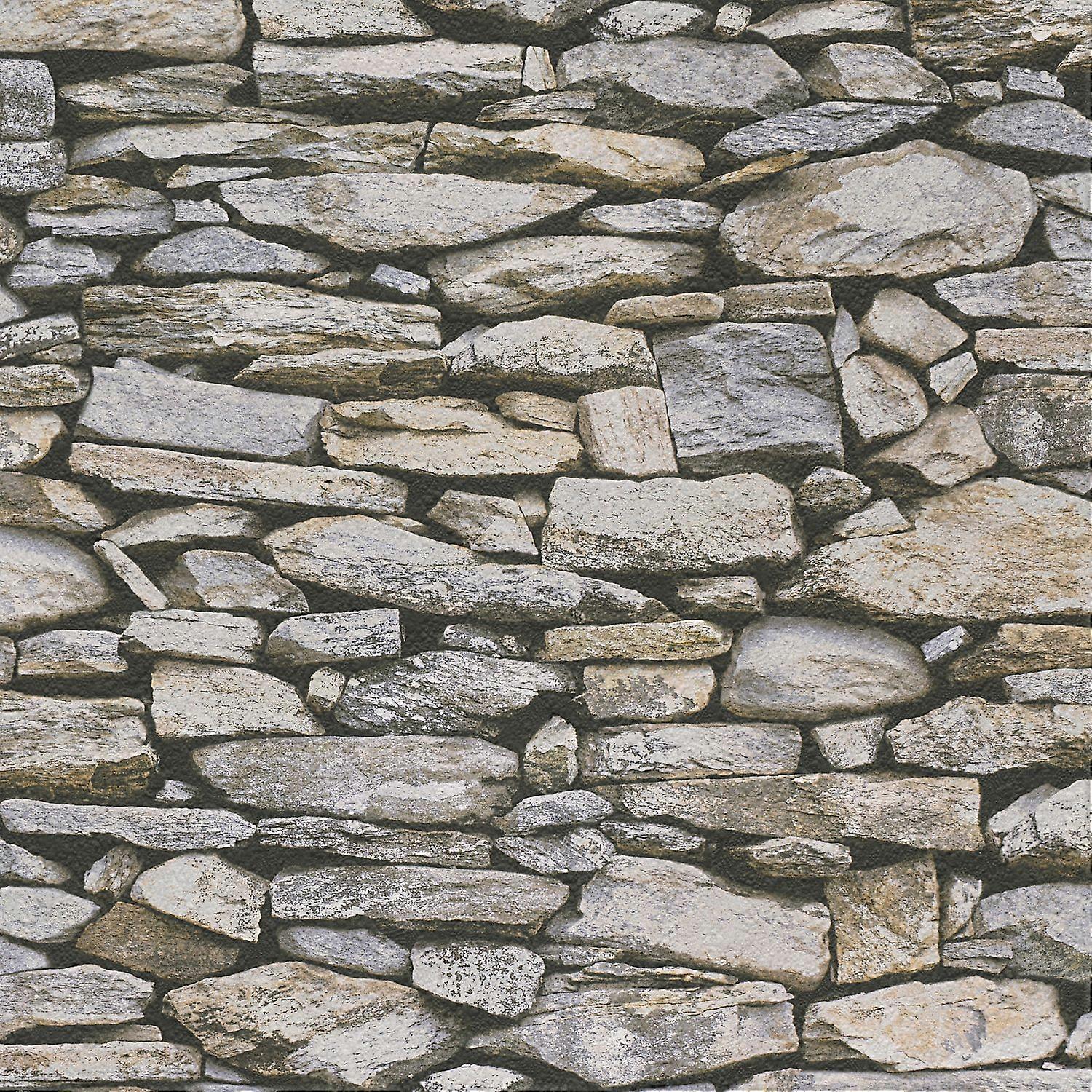 Nature wallpaper wall Profhome 958202-GU paper slightly textured with nature-inspired pattern matt grey cream