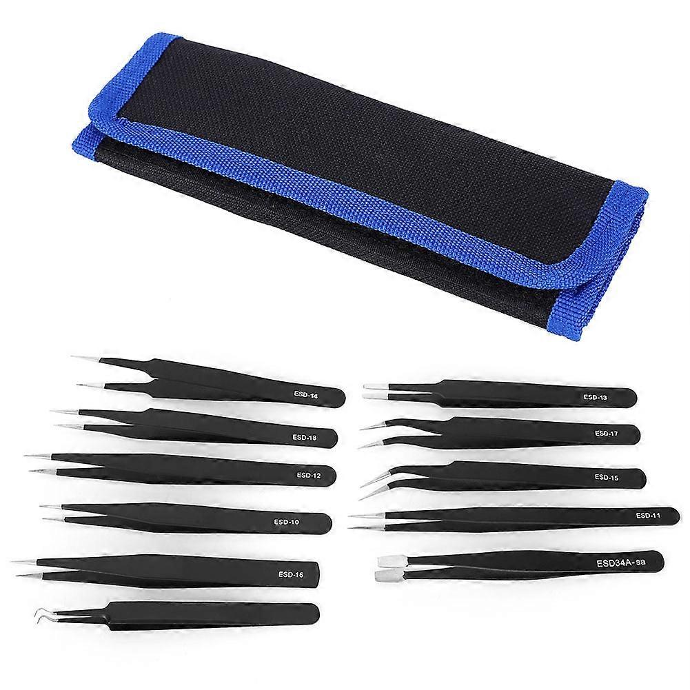 11Pcs ακρίβεια τσιμπιδάκια καμβά τσάντα που ανοξείδωτο χάλυβα ευθεία Ebow αντιστατικό εργαλείο ESD (τσιμπιδάκι καμβά σύνολο τσαντών)