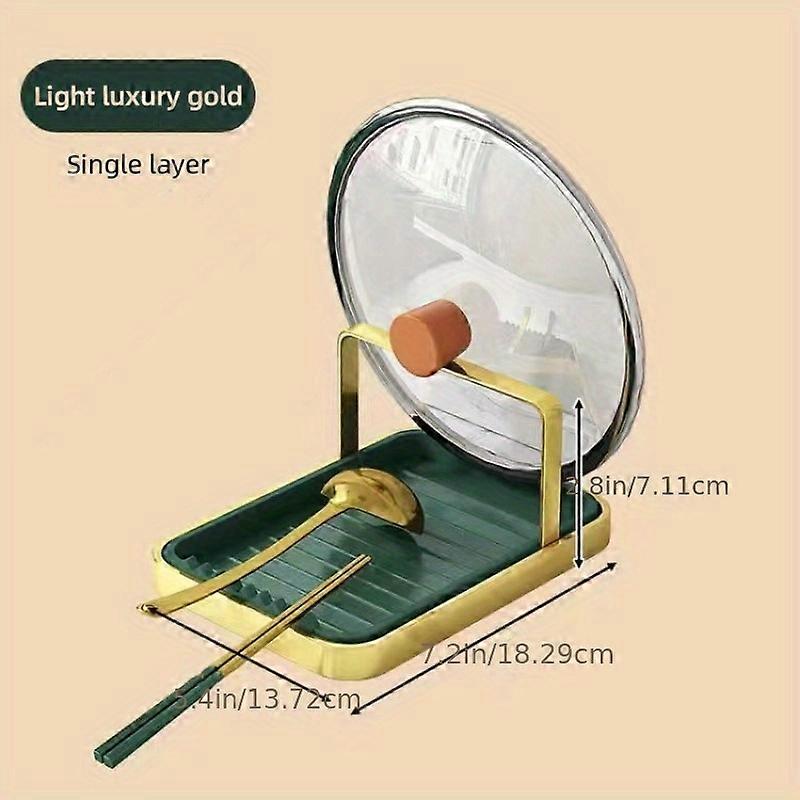 Space-Saving 3-Tier Pot Cover Rack - Adhesive Countertop or Wall Mount -Elegant Gold Multifunctional Holder for Kitchen Essentials