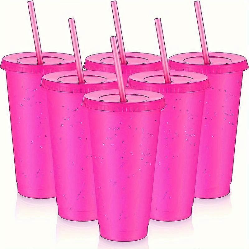 5pcs, Glitter Starry Pattern Pink Tumblers With Lid And Straw, 710ml/24oz Plastic Water Bottle, Reusable Party Water Cups, Summer And Winter Drinks, T